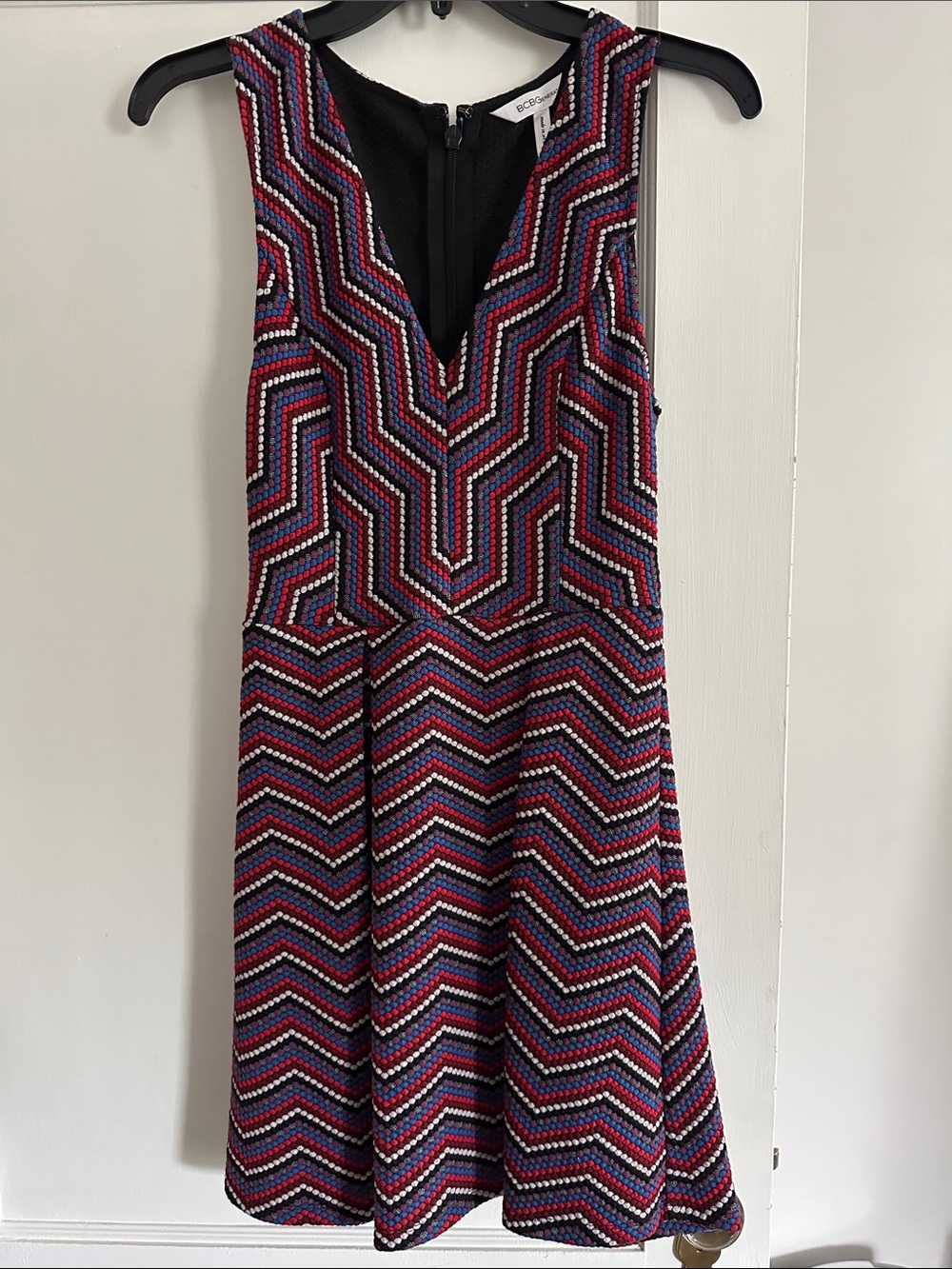 BCBGeneration Multicolor Beaded Chevron Mini Dress - Black, Pink, Blue